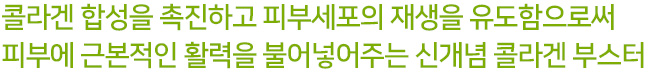 콜라겐 합성을 촉진하고 피부세포의 재생을 유도함으로써 피부에 근본적인 활력을 불어넣어주는 신개념 콜라겐 부스터