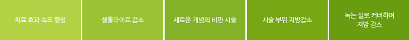 치료효과 속도향상. 셀룰라이트 감소. 새로운 개념의 비만 시술. 시술 부위 지방감소. 녹는 실로 커버하여 지방 감소.