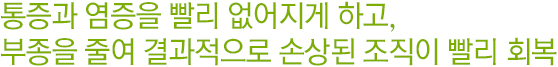 통증과 염증을 빨리 없어지게 하고, 부종을 줄여 결과적으로 손상된 조직이 빨리 회복.