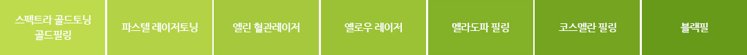 스펙트라 골드토닝 골드필링,파스텔 레이저토닝,엘린 혈관레이저,옐로우 레이저,멜라도파 필링,코스멜란 필링,블랙필.
