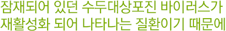 잠재되어 있던 수두대상포진 바이러스가 재활성화되어 나타나는 질환이기 때문에