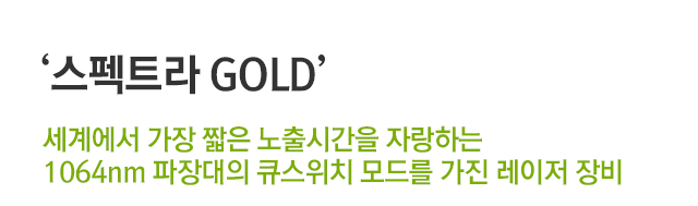 스펙트라 GOLD. 세계에서 가장 짧은 노출시간을 자랑하는 1064mm 파장대의 큐스위치 모드를 가진 레이저 장비